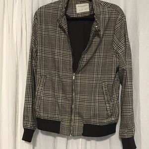 Denim & Flower Brown and tan blue Plaid Bomber Jacket